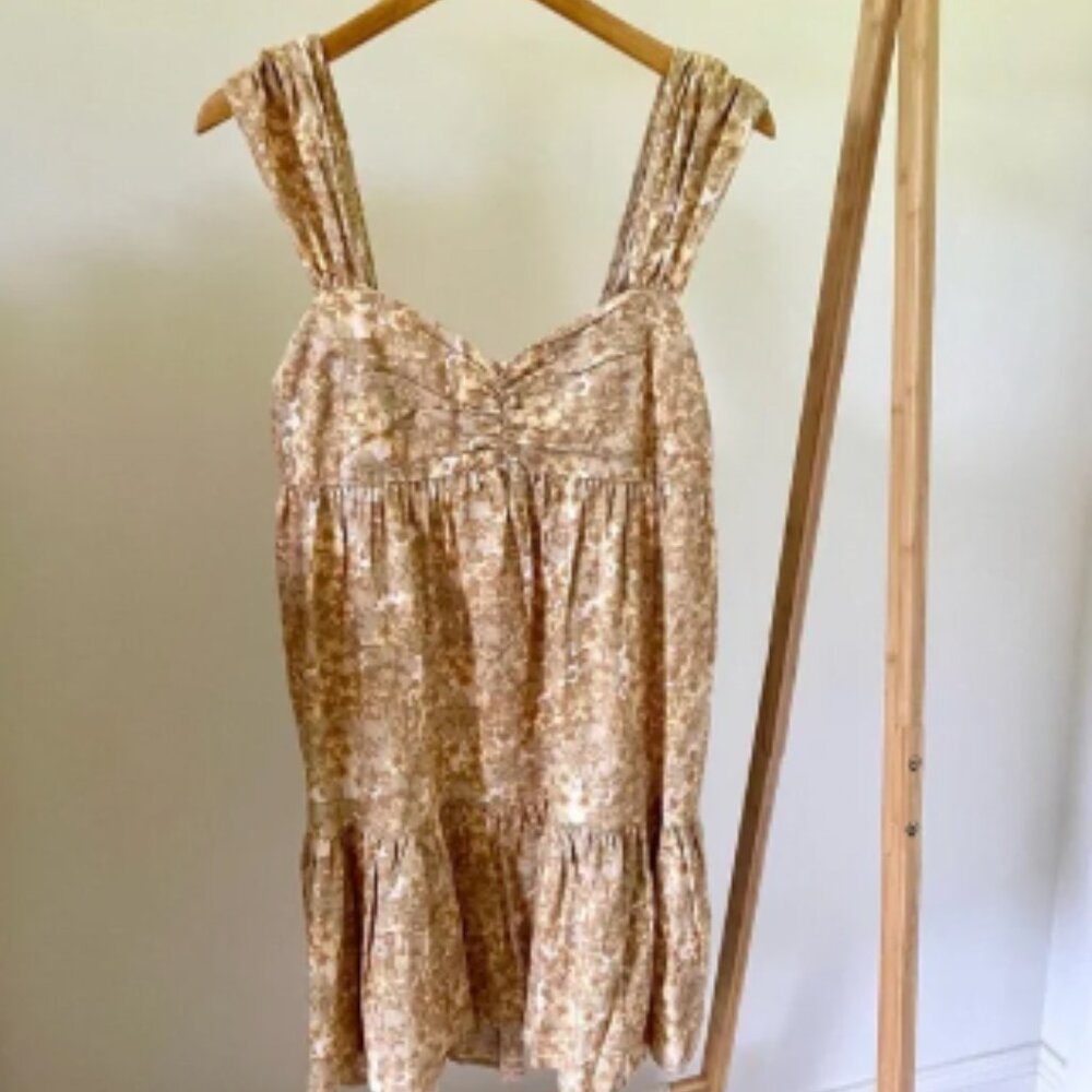 NWT Free People Linen Floral Sweetheart Babydoll Dress in Neutral Combo - M